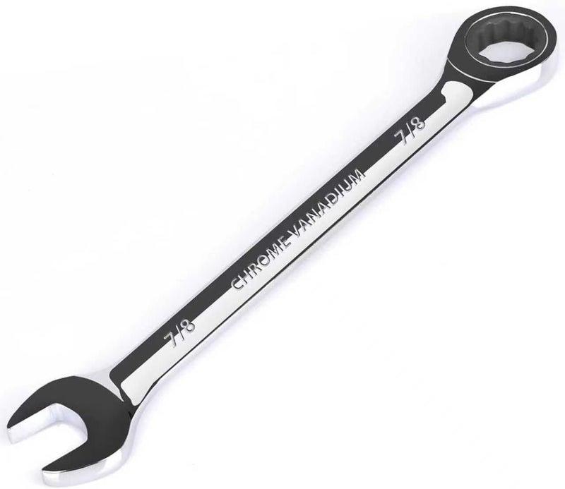 Egofine 7/8 inch Ratcheting Combination Wrench SAE, Industrial Grade Gear Spanner with 12-Point Design, 72-Tooth Ratchet, Chrome Vanadium Steel - Image 1